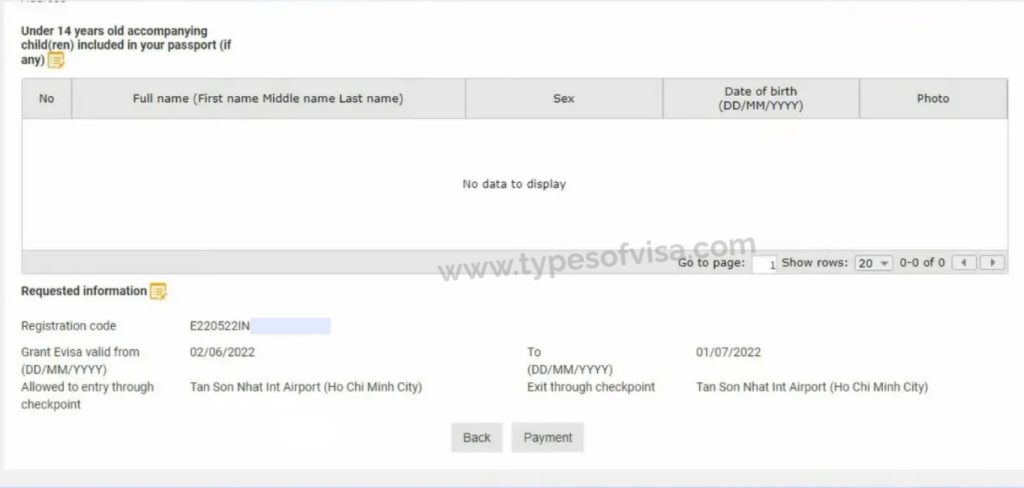 Vietnam e-visa online form re-check details